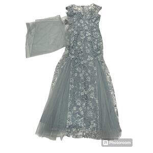 Alex Evenings Mother of Bride Dress Long Cap Sleeve Embroidered Fit and Flare